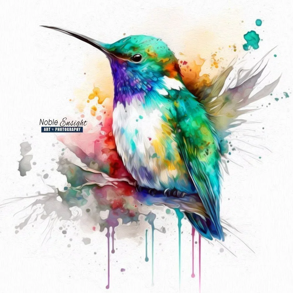 Hummingbird Cute Chubby Watercolor Oil Painting Art Print - Picture 1 of 5